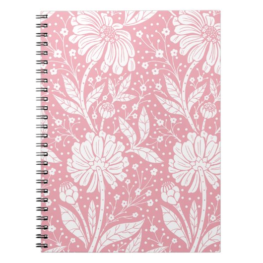 Carnet Imprimé floral rose blanc (Devant)