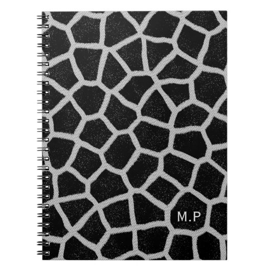 Carnet Imprimé girafe noir et blanc monogramme (Devant)