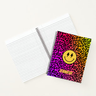 Carnet Imprimé léopard arc-en-ciel rétro personnalisable