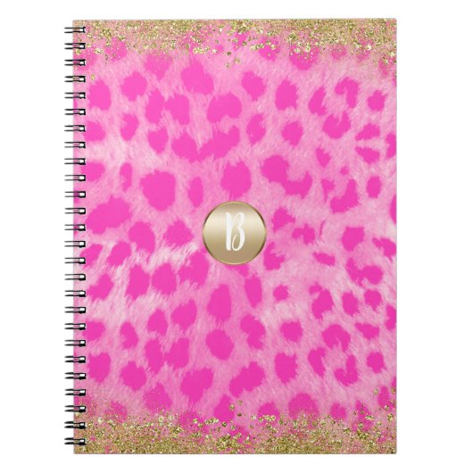 Carnet Imprimé léopard rose pailletté or moderne (Devant)