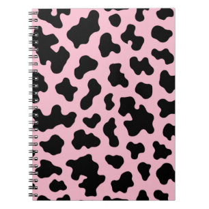 Carnet Imprimé vache noire et rose en cuir de vachette