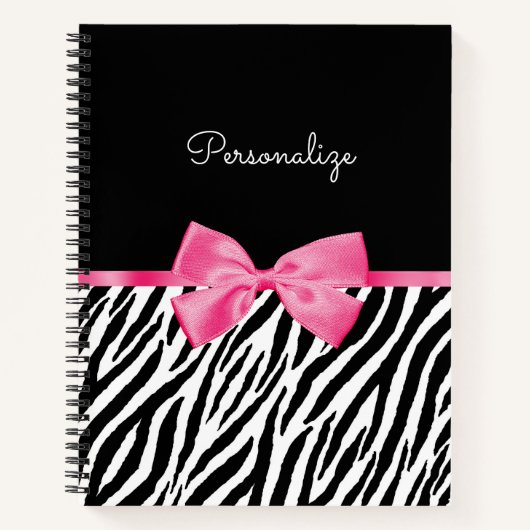 Carnet Imprimé Zèbre Ruban Rose Nom (Devant)