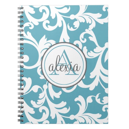 Carnet Imprimer Damas monogrammes bleu océan (Devant)