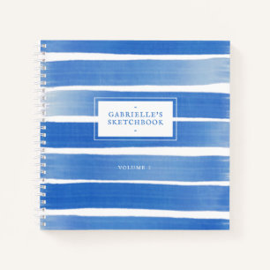 Carnet Indigo Blue Sketchbook Abstrait Stripe Nom personn