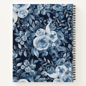 Carnet indigo moderne couleur florale nom marine bleu (Dos)