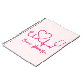 Carnet Infirmière personnalisée rose Nom Stethoscope Coeu (Côté gauche)