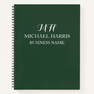 Carnet Initiale de monogramme vert professionnel affaires