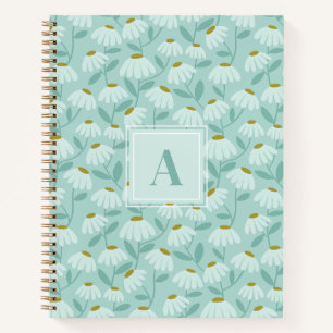 Carnet Initiale Monogramme Carré Motif Floral Bleu Sarcel