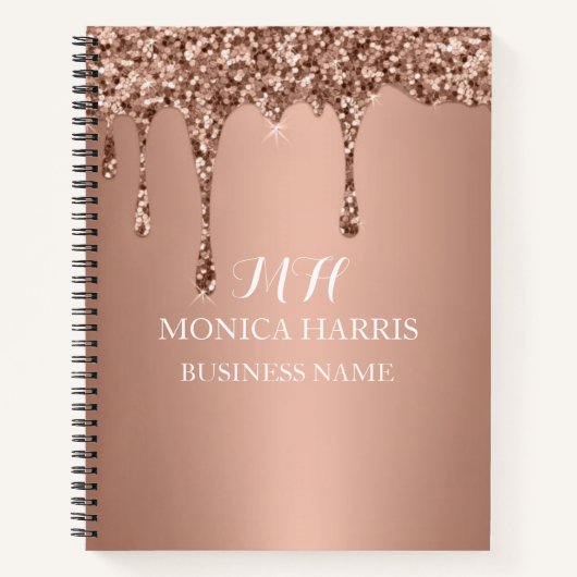 Carnet Initiale Monogramme Pailleté Or Rose Professionnel (Devant)