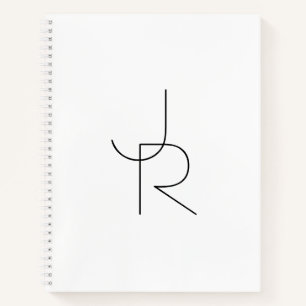 Carnet Initiales de chevauchement modernes 2   Noir en bl