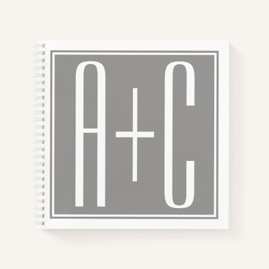 Carnet Initiales de couple modifiables | Blanc et gris (Devant)