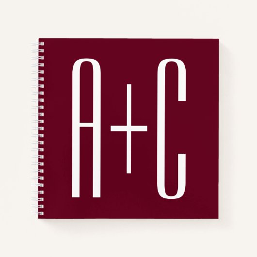Carnet Initiales de couples simples | Blanc et bordeaux (Devant)