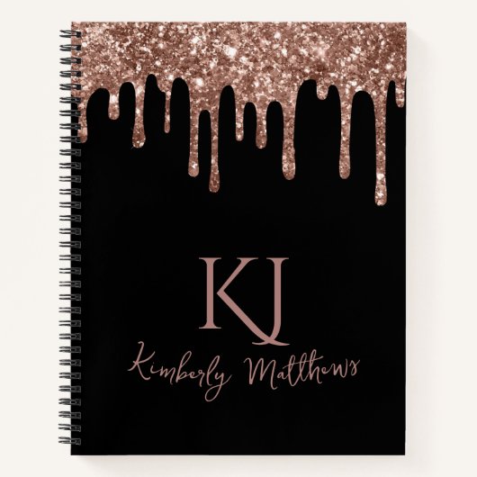 Carnet Initiales de monogramme à paillettes de rose gold (Devant)