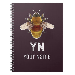 Carnet Initiales de monogramme d'abeille à élégant Plum N