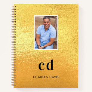 Carnet Initiales de monogramme de photo en or nom
