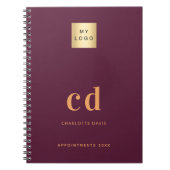 Carnet initiales de monogramme en bordeaux pour logo d'en (Devant)