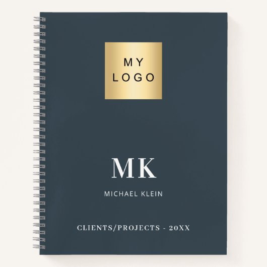 Carnet Initiales de monogramme gris charbon affaires (Devant)