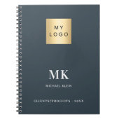 Carnet Initiales de monogramme gris charbon de bois affai (Devant)