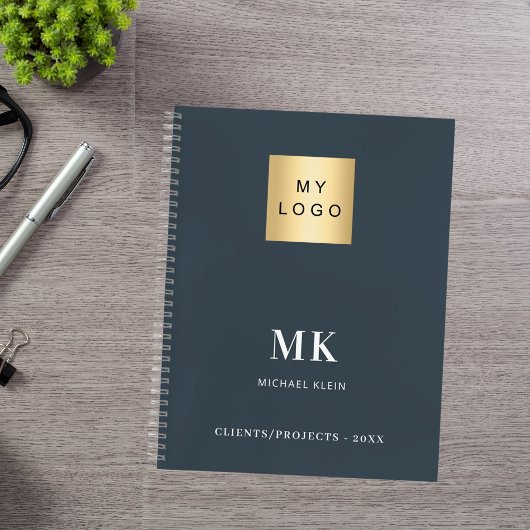 Carnet Initiales de monogramme gris charbon de bois affai
