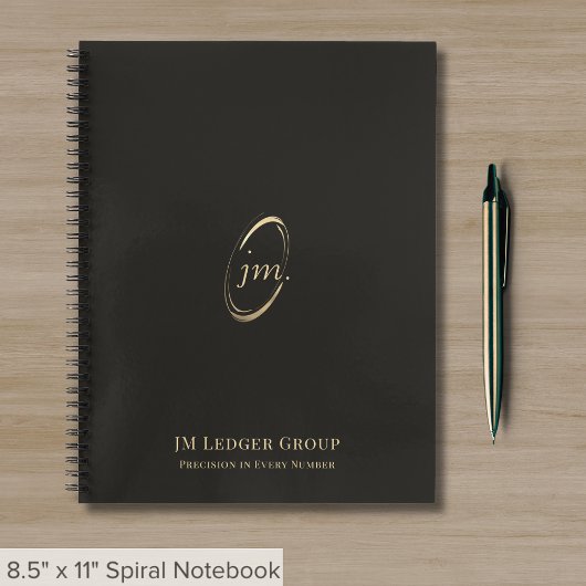 Carnet Initiales de monogramme noir et or professionnelle
