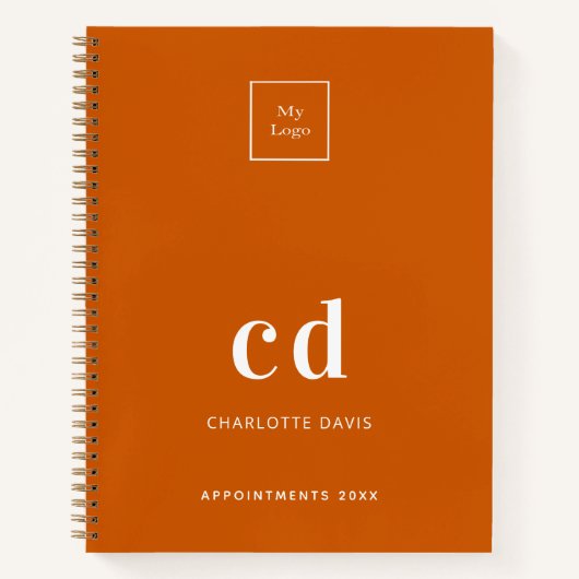 Carnet Initiales de monogramme orange brûlé pour entrepri (Devant)