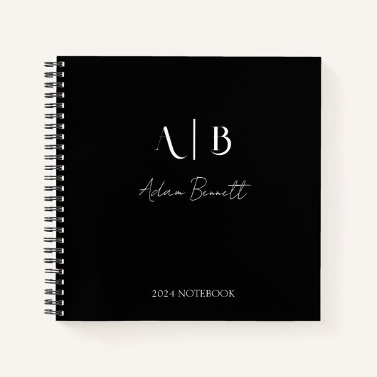 Carnet Initiales de monogramme personnalisé moderne noir (Devant)