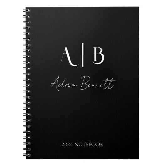 Carnet Initiales de monogramme personnalisé moderne noir (Devant)