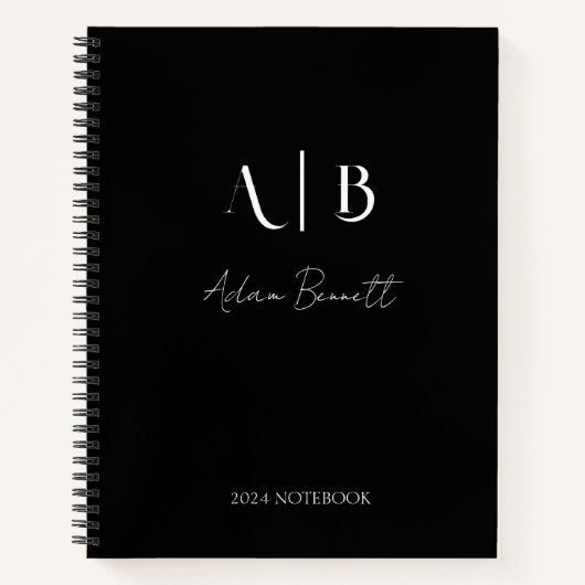 Carnet Initiales de monogramme personnalisé moderne noir (Devant)