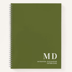 Carnet Initiales de monogramme professionnel vert olive