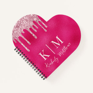 Carnet Initiales de monogramme scintillantes rose vif gla
