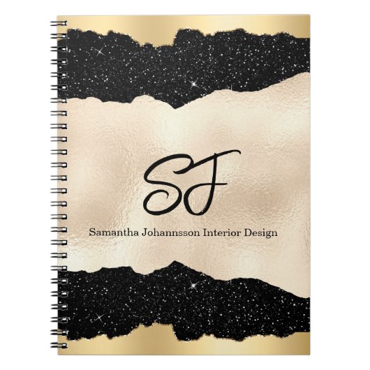 Carnet Initiales de monogramme sur noir et or luxueux (Devant)