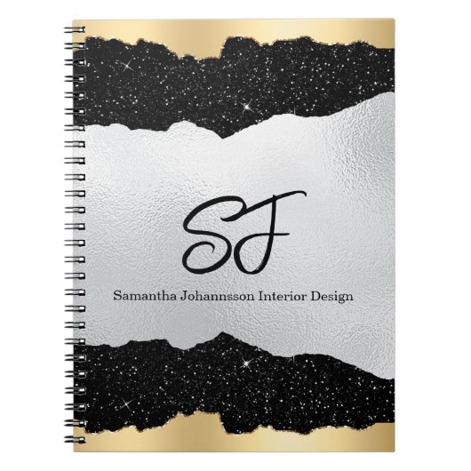 Carnet Initiales de monogramme sur noir luxueux argent et (Devant)