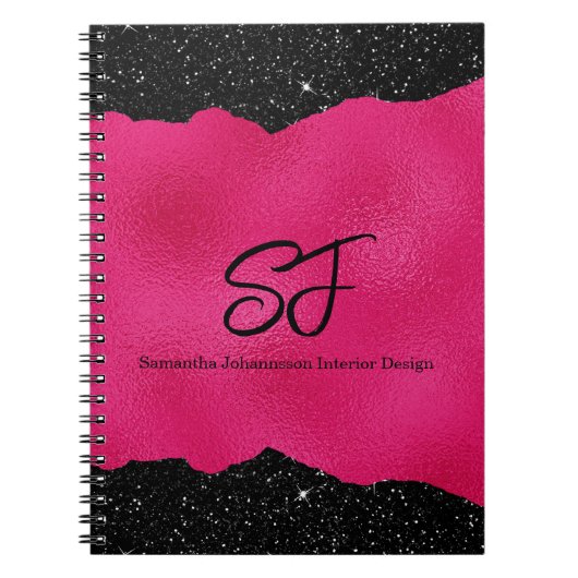 Carnet Initiales de monogramme sur noir luxueux et rose c (Devant)