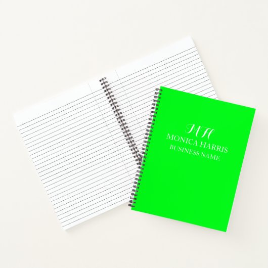 Carnet Initiales de monogramme vert néon professionnel po (Intérieur)
