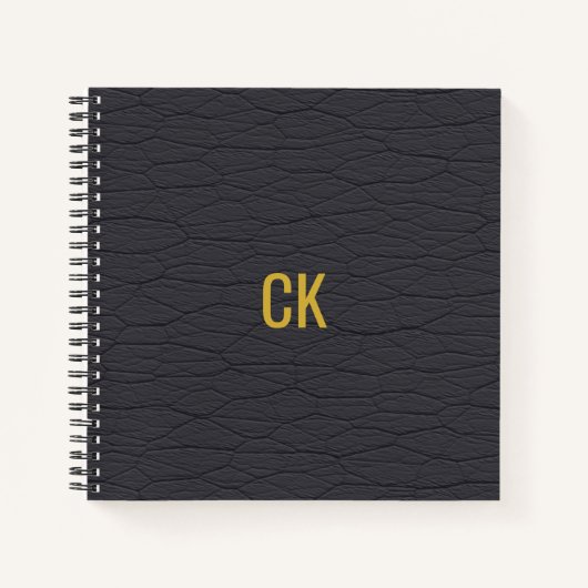 Carnet Initiales de Motif en cuir noir moderne (Devant)