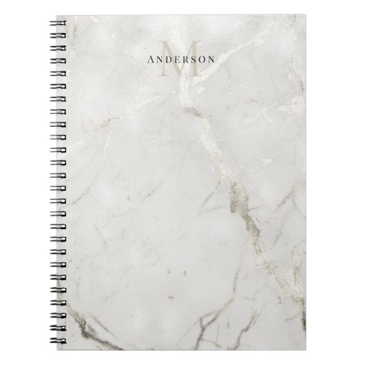 Carnet initiales doubles monogramme en marbre perle (Devant)