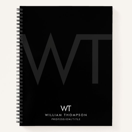 Carnet Initiales du monogramme professionnel noir (Devant)