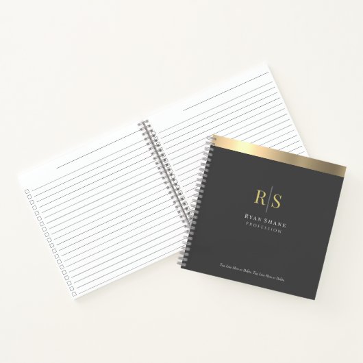 Carnet Initiales en or & Grille, Nom Occupation, Gris fon (Intérieur)