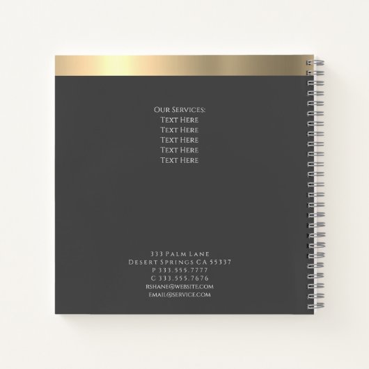 Carnet Initiales en or & Grille, Nom Occupation, Gris fon (Dos)