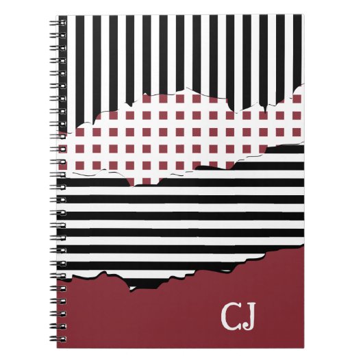 Carnet Initiales Grilles Net Couché Noir, Blanc & Rouge (Devant)
