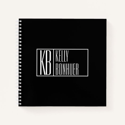 Carnet Initiales Modernes & Logo de Nom | Noir & Blanc (Devant)