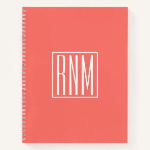 Carnet Initiales Monogramme Blanc Sur Corail