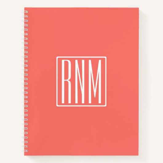 Carnet Initiales Monogramme | Blanc Sur Corail (Devant)