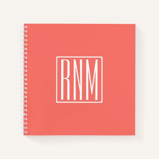 Carnet Initiales Monogramme | Blanc Sur Corail (Devant)