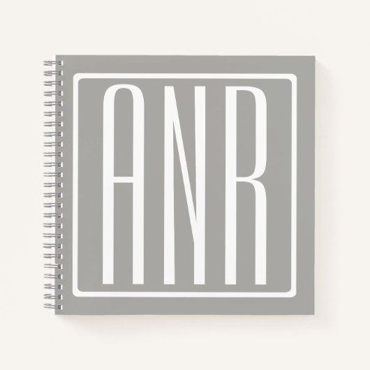 Carnet Initiales Monogramme | Blanc Sur Gris Clair (Devant)