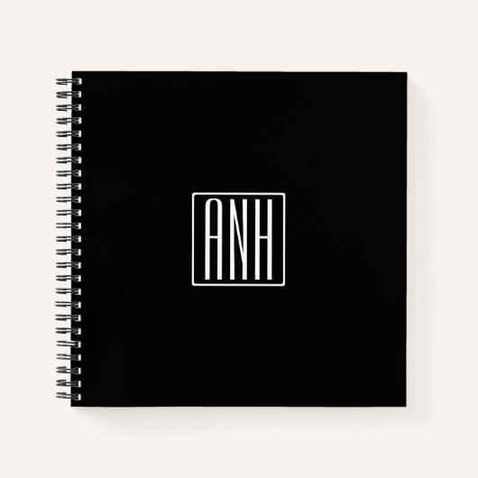 Carnet Initiales Monogramme | Blanc Sur Noir (Devant)