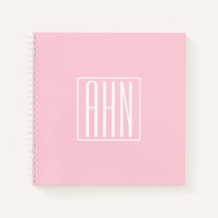 Carnet Initiales Monogramme Blanc Sur Rose Clair