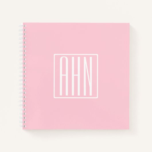 Carnet Initiales Monogramme | Blanc Sur Rose Clair (Devant)