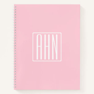Carnet Initiales Monogramme Blanc Sur Rose Clair