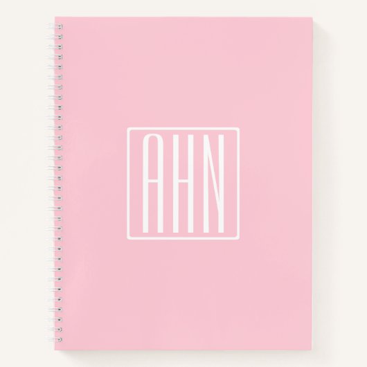 Carnet Initiales Monogramme | Blanc Sur Rose Clair (Devant)